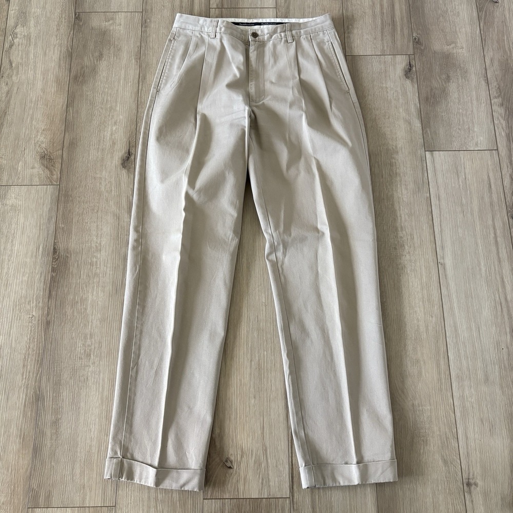 Polo Ralph Lauren Chino Pants Mens Size 34x34 Beige Cuffed Flat Front Vintage